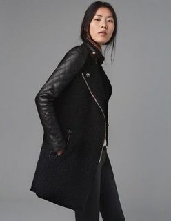 ZARA ALPACA BOUCLE QUILTED LEATHER SLEEVED BLACK COAT XLARGE XL ,SOLD 