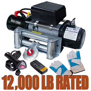 12000 lb 12V 6.6HP Recovery Winch Kit Wireless Remote Trailer Truck 