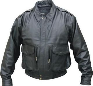 Allstate Mens Black Vented Leather Bomber Jacket w/ Zip Out Liner 