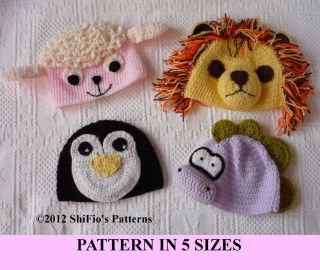   CHILD ANIMAL BEANIE CROCHET PATTERN 5 SIZES #211 by ShiFios Patterns