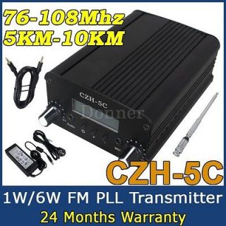 CZH 5C 1W 6W 76 108Mhz FM Stereo Transmitter +Power Supply+Antenna