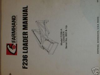 FARMHAND F236 A LOADER OPERATOR PARTS MANUAL BOOK
