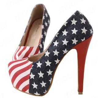 Career Women American Flag Stiletto Heel Wedge Party Court Shoes Pump 