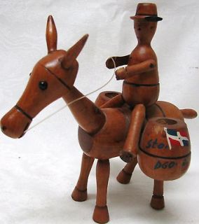 Vintage Toy Carved Turned Wood Man ride on Easel or Horse Old Souvenir 