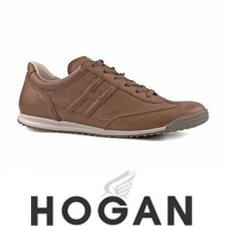 HOGAN MENS SHOES LIGHT BROWN LEATHER SNEAKERS TRAINERS REBEL ACTIVE 
