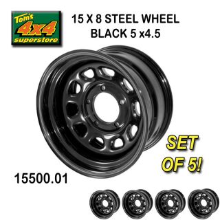 15500.01 15X8 5x4.5 JEEP WRANGLER BLACK Steel Wheels (SET OF 5) YJ, TJ 