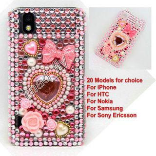 Pink Heart Diamond Bling Crystal Hard Back Case Cover For Mobile 