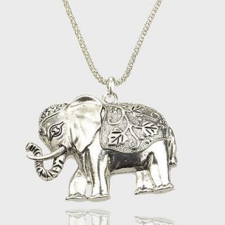 Carved 3D Elephant Huge Awesome Solid Tibet Silver Necklace Pendant 