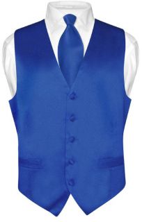 Biagio Mens Solid ROYAL BLUE SILK Dress Vest NeckTie Set size Small