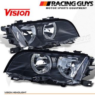 E46 3 SERIES BLACK HEAD LIGHTS LAMPS NEW SET EURO CLEAR (Fits BMW 