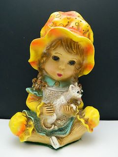   Statuary Corp Girl Cat Bonnet Pinafore Figurine 293 1974 Retro