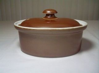 Vintage Ohio Pottery Fraunfelter Brown Lustre Casserole w Lid 
