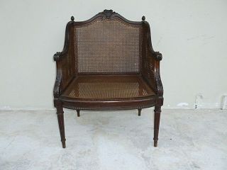 FINE VINTAGE FRENCH LOUIS 15TH STYLE BOUDOIR ARM CHAIR W CANED SEAT 