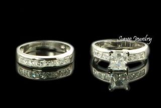 25 Princess Cut Engagement Wedding Ring Set Sterling Silver Size 3 