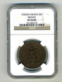 rare 1920 mexico 20 centavos ngc xf 45 bn time