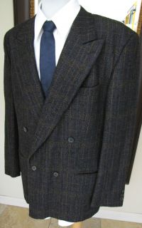 Missoni Uomo Navy Wool Plaid Jacket Sport Coat 42R Double Breasted 