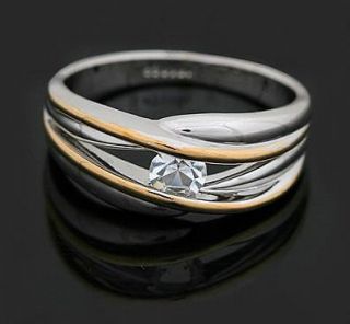 Two Tones Gold gp Lab Diamond Wedding Party Wide Anniversary Band Ring 