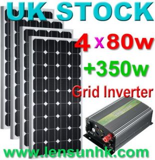4PCS 80W 12V Solar Panel +350W Grid Tie Inverter,Fitti​ngs,Complete 
