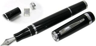 Marlen Secret Black Fountain Pen with Silver Accessory New In Box FREE 