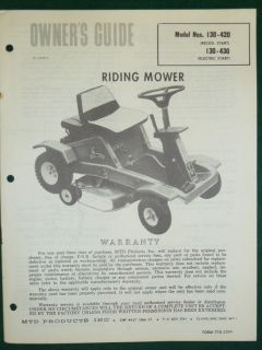 VINTAGE MTD RIDING MOWER OWNERS MANUAL PARTS LIST MODEL # 130 420 130 
