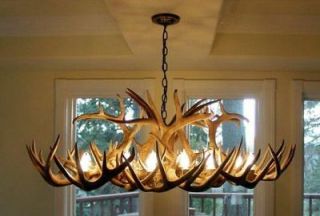 REAL ANTLER WHITETAIL OBLONG DEER CHANDELIER LAMPS by CDN