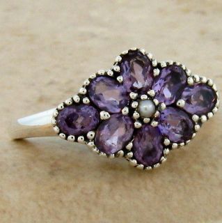   AMETHYST PEARL ANTIQUE VICTORIAN STYLE .925 SILVER RING SIZE 7, #418
