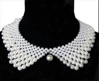 Detachable Separate hand woven pearls White beads False collar 