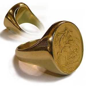 NEW 9ct 375 Solid Yellow Gold 18.8g Half Sovereign Ring With 22ct Gold 
