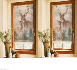NEW SET OF 2 BAMBOO 68 L DEER WINDOW BLINDS CABIN HUNTING ANIMAL 