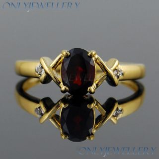 Oval Garnet Peridot 9K 9ct Solid Yellow Gold Solitaire Accents Rings 