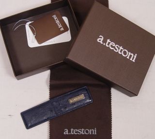 Testoni Money Clip $225 Blue Ostrich Skin Logo ORNAMENTED Magnet 