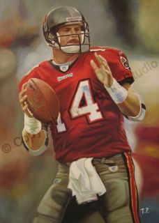 Brad Johnson Tampa Bay Buccaneers Original NFL Oil Painting on Canvas 