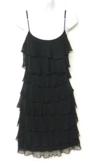 ABS Allen Schwartz Size 4 Black CHIFFON Ruffle TIERED Dress Beaded 