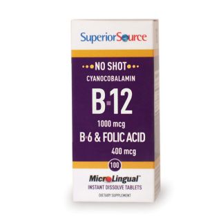 No Shot B6 B12 Folic Acid by Superior Source 100 Sublingual Tablet 