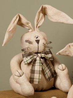 Chubby Sitting Whimsy Bunny with Plaid Bow by Honey Me