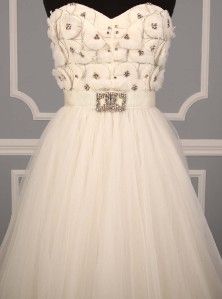 Authentic Reem Acra 4208 Jonquil Tulle Ivory Strapless Couture Bridal 