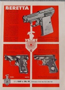 1955 Beretta 25 Caliber Handguns Ad 3 Models Pictured Pearl Handles 