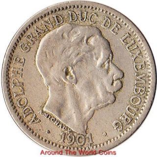 1901 Luxembourg 10 Centimes Coin Adolphe KM 25 One Year Type