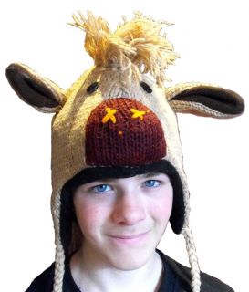 Adult Childs Novelty Costume Horse Hat Beanie Hand Knit Wool Fleece 