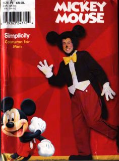 Simplicity 9386 Adult Men Mickey Mouse Sewing Costume Pattern Sz XS 