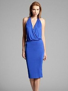 New Marciano Guess Blue Aerin Dress Sexy Open Back Plunge Top Front s 