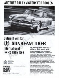 Rootes Sunbeam Tiger Int Police Rally 1965 A3 Poster