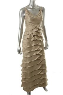 Adrianna Papell New Tan Shimmer Tiered V Neck A Lined Formal Dress 4 