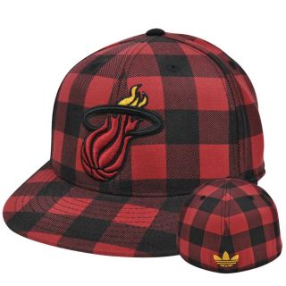 NBA TX80Z Miami Heat Adidas Fitted Cap Hat Plaid Flat Bill Size 7 1 4 
