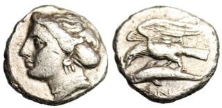 Paphlagonia Sinope Silver AR Drachm Nymph & Sea Eagle With Fish VF 