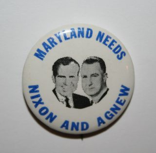 1968 Nixon and Agnew Jugate Maryland Campaign Button Political Pinback 