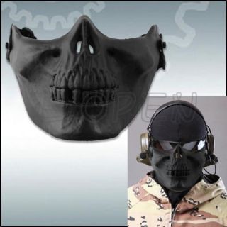 Black Skull Airsoft Paintball Wargame Protective Gear Half Face Cover 