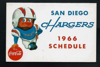 1966 SAN DIEGO CHARGERS AFL Football Coca Cola POCKET SCHEDULE