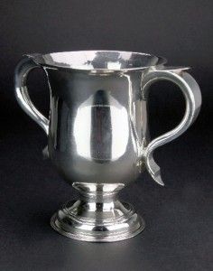  GEORGIAN SOLID SILVER ENGRAVED TROPHY CUP, ROBERT ALBIN COX c.1756