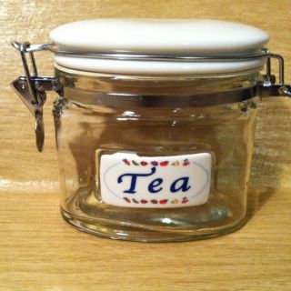 GLASS Labeled Tea Canister Air Tight Container Sealed 2 1 2 Cups 